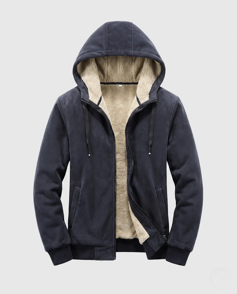 Herren Kapuzen-Fleecejacke mit Sherpa-Futter, Reißverschluss und gerippten Bündchen Nord Taschen