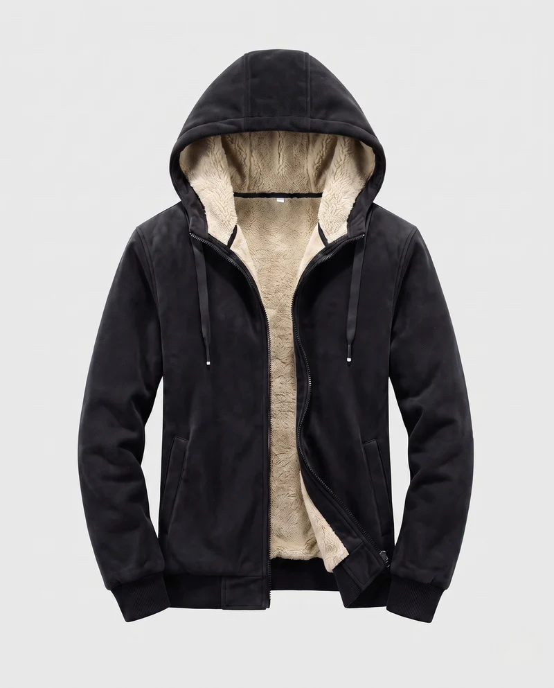 Herren Kapuzen-Fleecejacke mit Sherpa-Futter, Reißverschluss und gerippten Bündchen Nord Taschen
