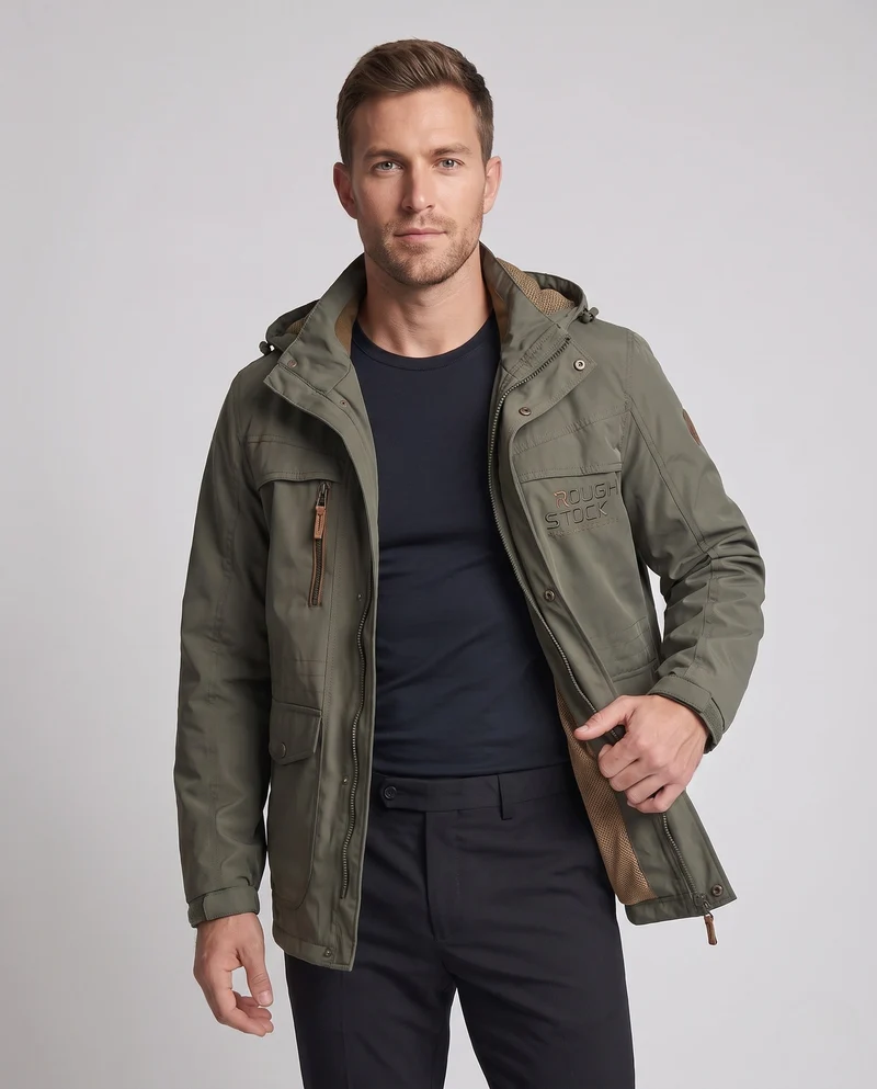 Herren Kapuzen-Feldjacke aus wasserabweisendem Canvas mit atmungsaktivem Mesh-Innenfutter und Multifunktionsaschen Nord Taschen