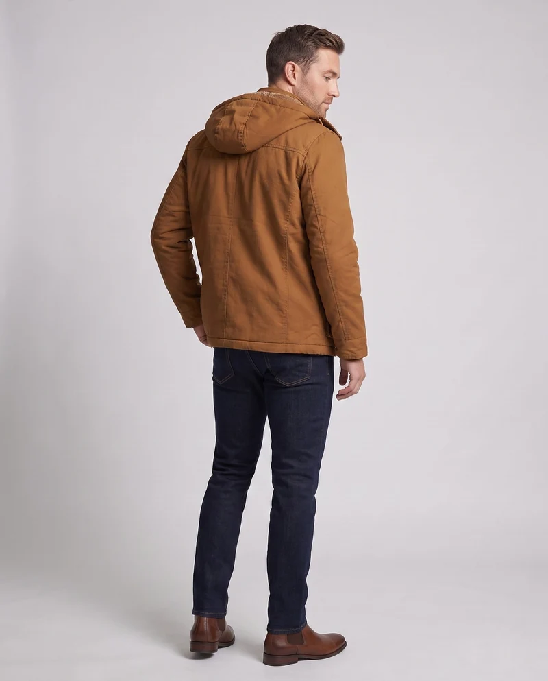Herren Kapuzenfeldjacke mit Teddyfutter und Multifunktionstaschen Nord Taschen
