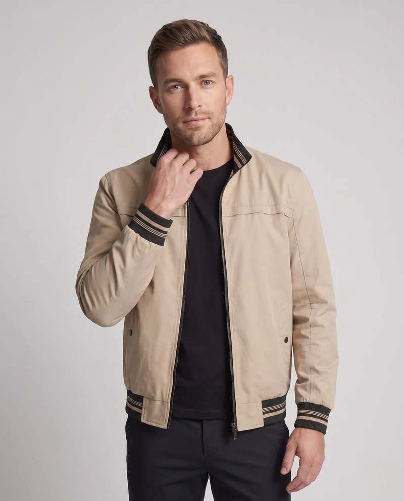 Herren Leichte Canvas Bomberjacke mit Gestreiften Rippbündchen und Stehkragen Nord Taschen