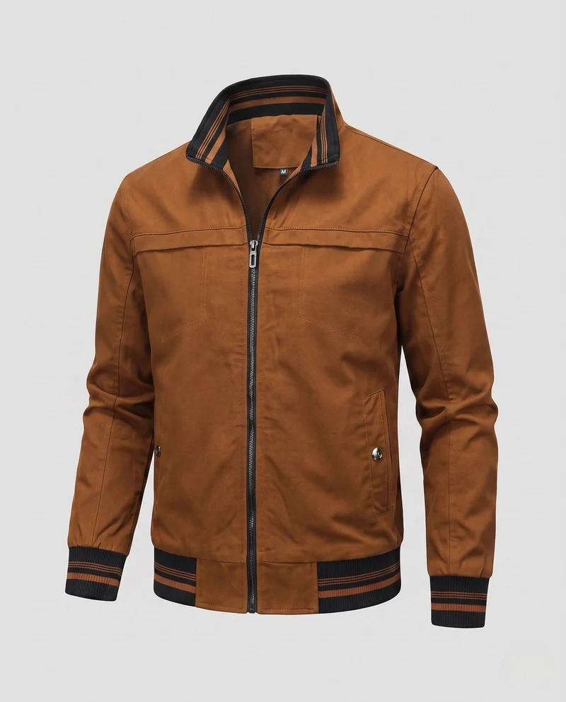 Herren Leichte Canvas Bomberjacke mit Gestreiften Rippbündchen und Stehkragen Nord Taschen