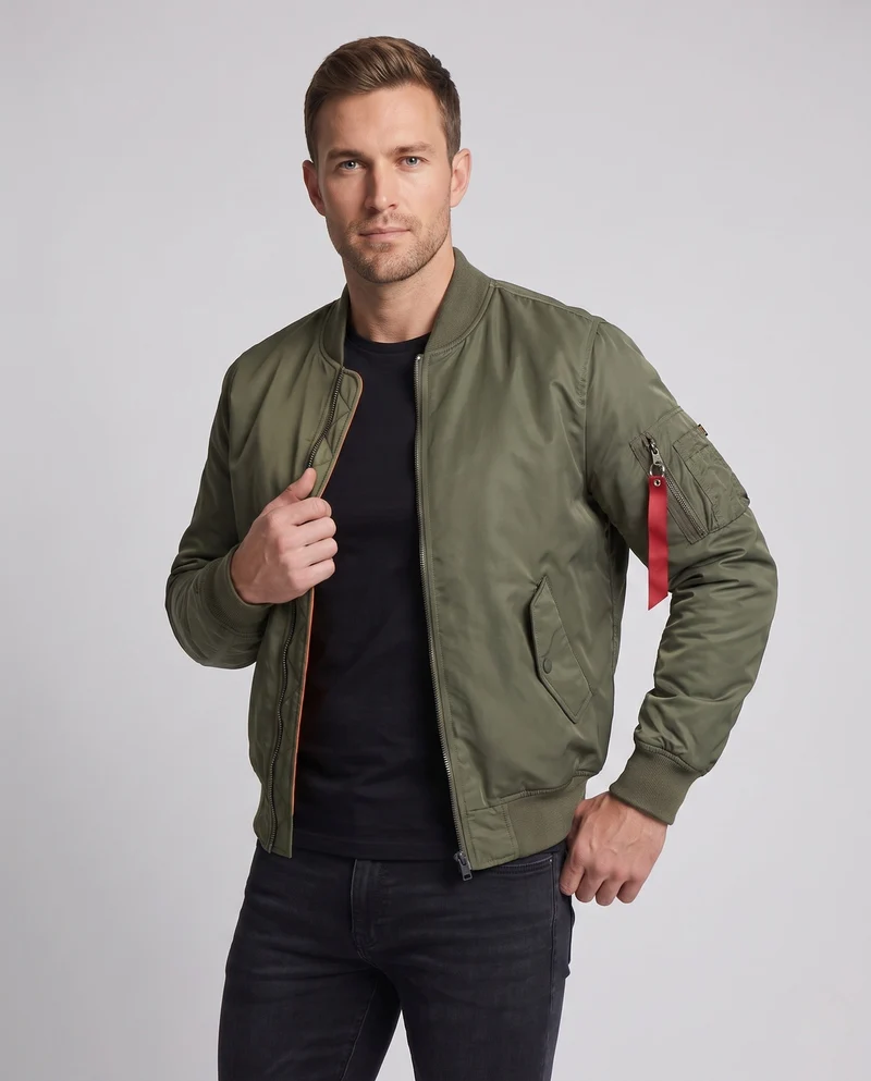 Leichte Bomberjacke für Herren im Aviator-Stil mit kontrastierendem Innenfutter und Armtasche Nord Taschen