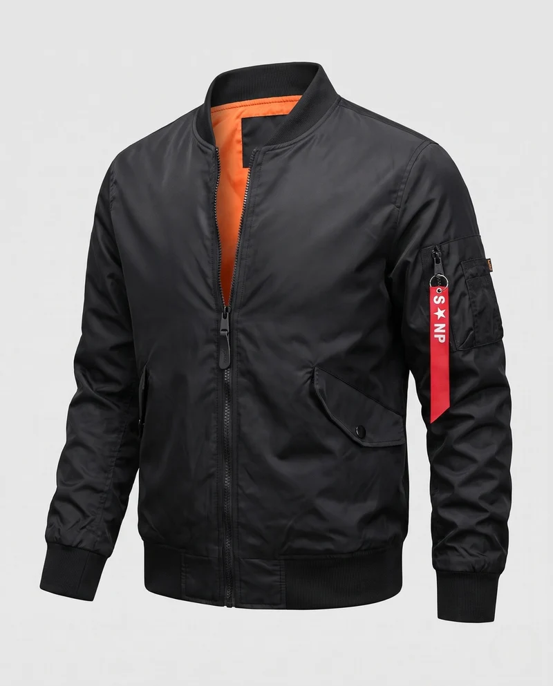Leichte Bomberjacke für Herren im Aviator-Stil mit kontrastierendem Innenfutter und Armtasche Nord Taschen