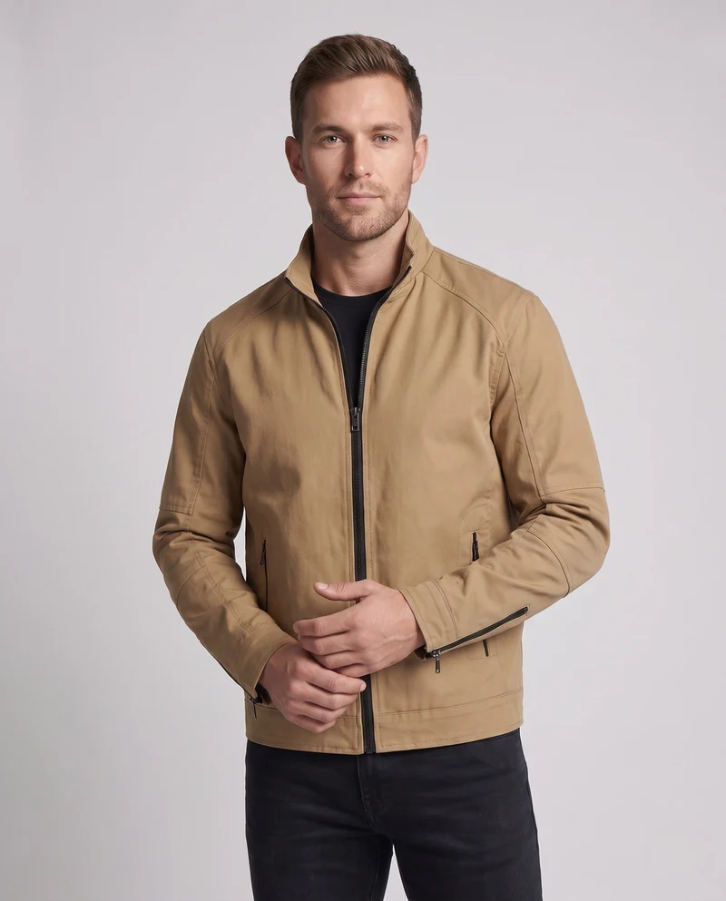 Leichte Baumwollmischung Utility Jacke für Herren mit Stehkragen und Reißverschluss Nord Taschen