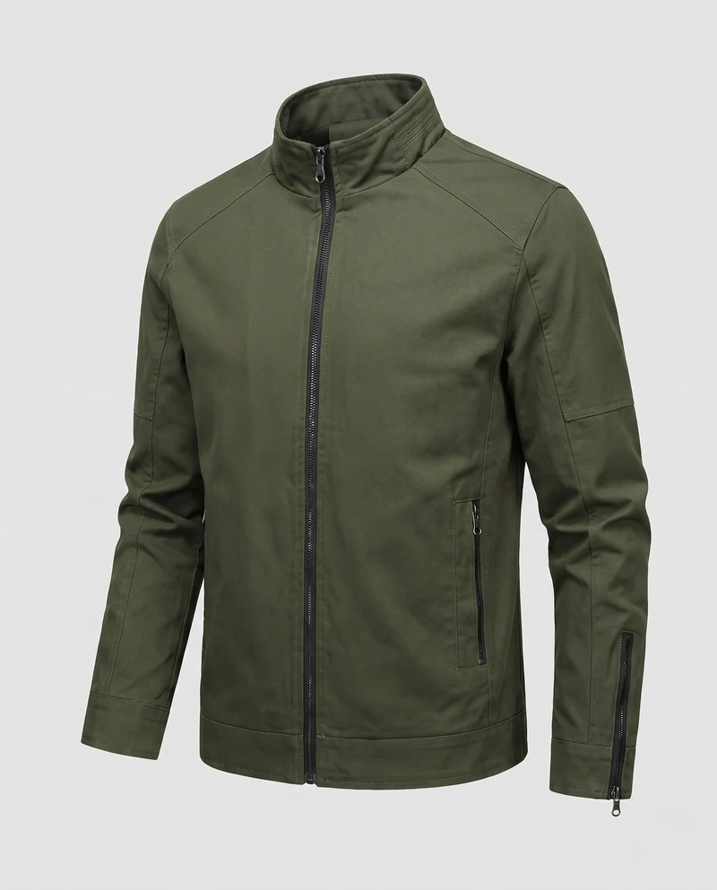 Leichte Baumwollmischung Utility Jacke für Herren mit Stehkragen und Reißverschluss Nord Taschen