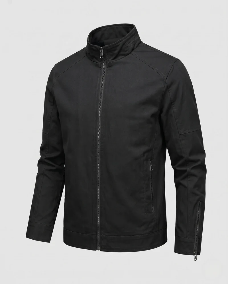 Leichte Baumwollmischung Utility Jacke für Herren mit Stehkragen und Reißverschluss Nord Taschen