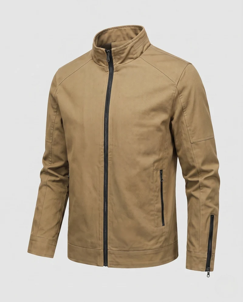 Leichte Baumwollmischung Utility Jacke für Herren mit Stehkragen und Reißverschluss Nord Taschen