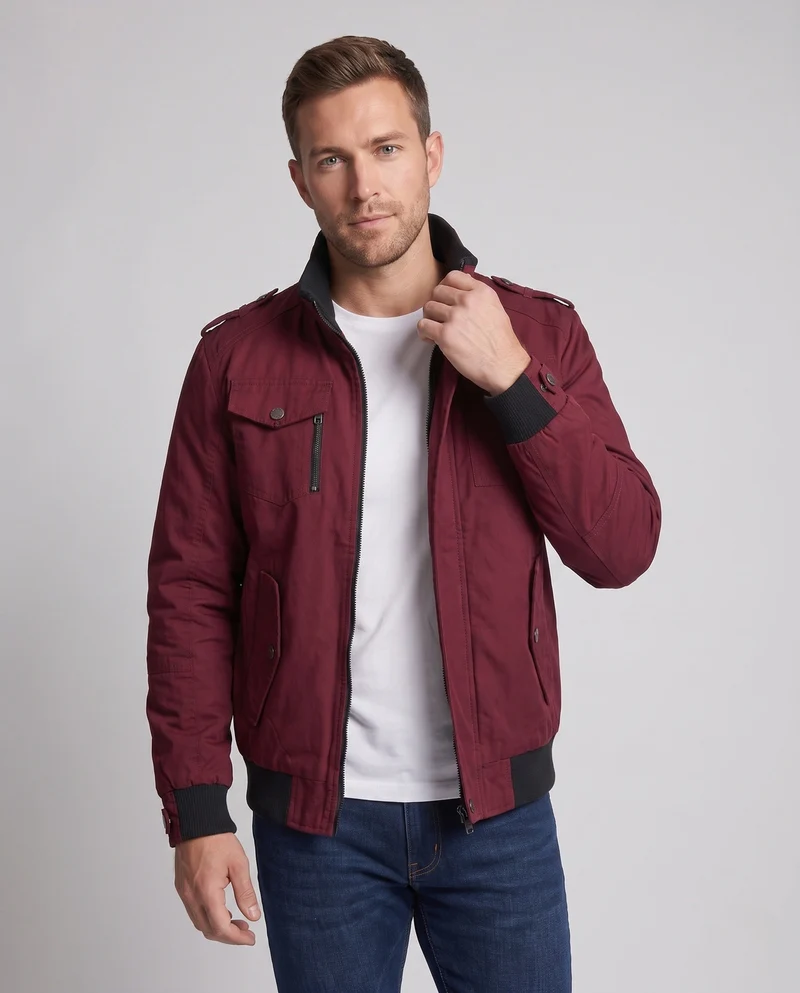 Leichte Baumwoll-Canvas-Blouson für Herren mit kariertem Futter und gerippten Bündchen Nord Taschen