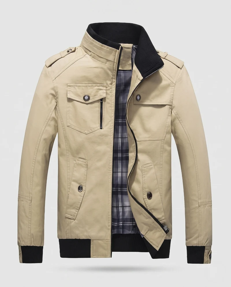 Leichte Baumwoll-Canvas-Blouson für Herren mit kariertem Futter und gerippten Bündchen Nord Taschen