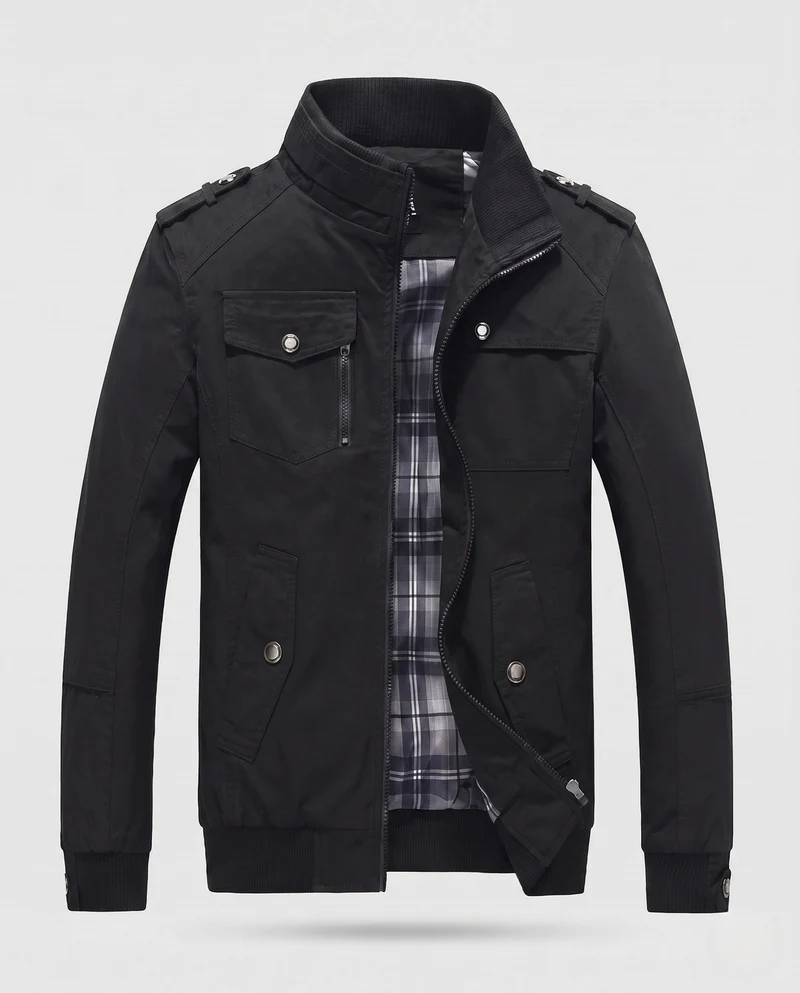 Leichte Baumwoll-Canvas-Blouson für Herren mit kariertem Futter und gerippten Bündchen Nord Taschen