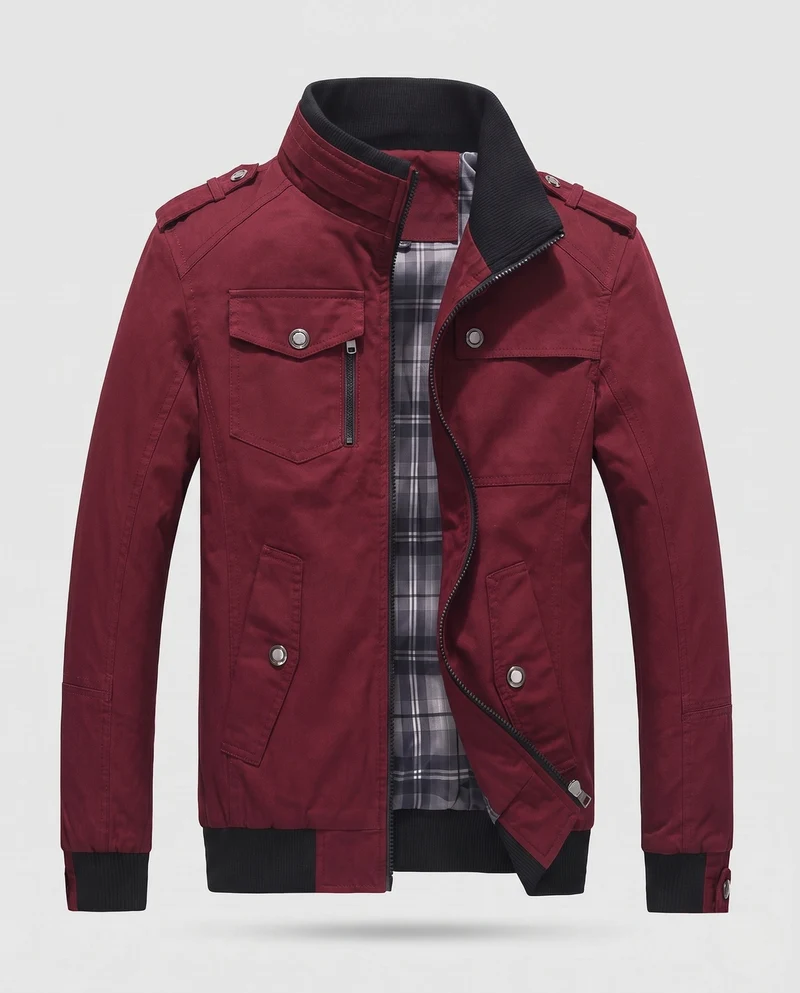 Leichte Baumwoll-Canvas-Blouson für Herren mit kariertem Futter und gerippten Bündchen Nord Taschen