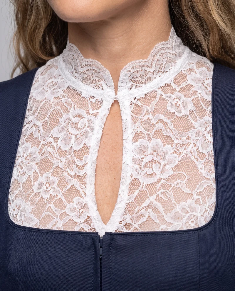Damen Dirndl Kleid mit Spitzenärmeln und hochwertigem Schürze Nord Taschen