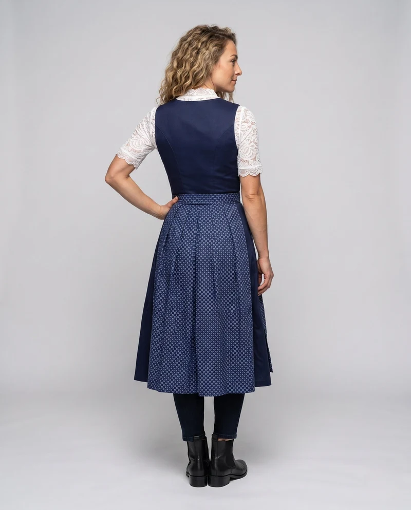 Damen Dirndl Kleid mit Spitzenärmeln und hochwertigem Schürze Nord Taschen