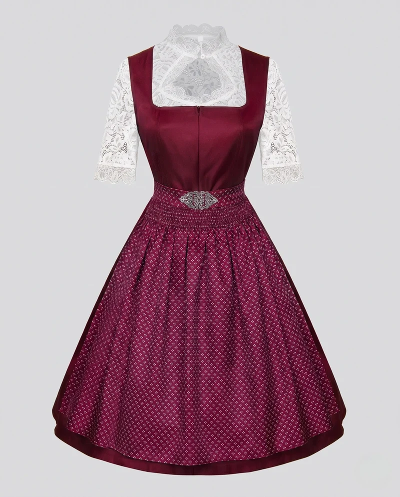 Damen Dirndl Kleid mit Spitzenärmeln und hochwertigem Schürze Nord Taschen