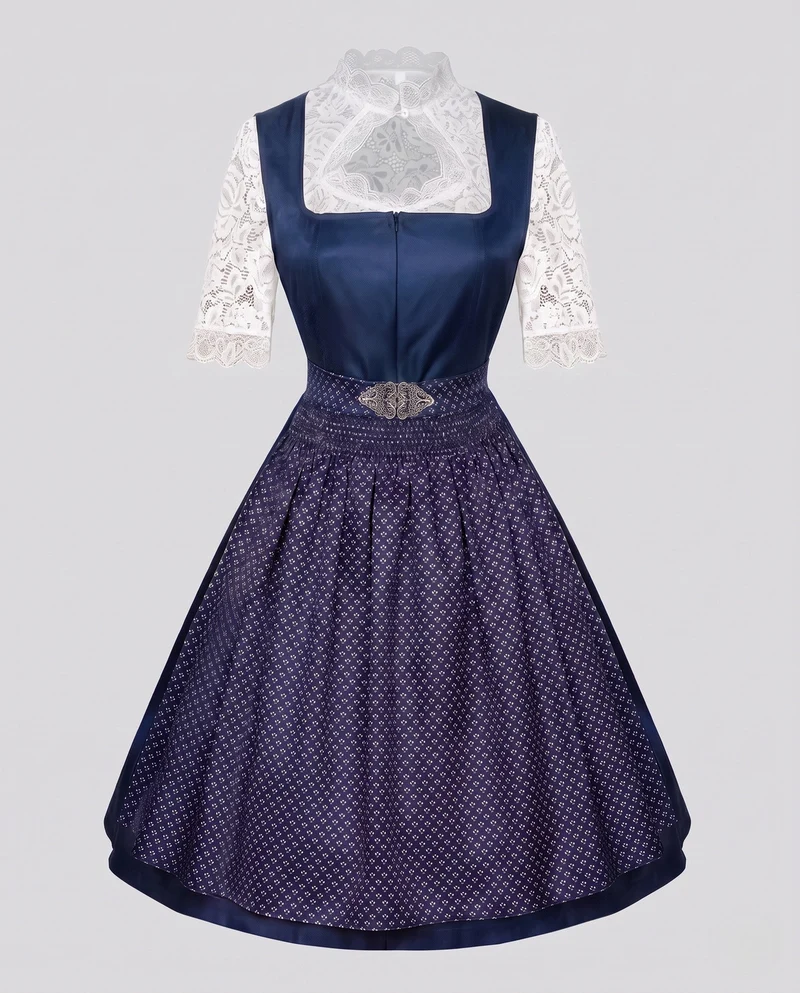 Damen Dirndl Kleid mit Spitzenärmeln und hochwertigem Schürze Nord Taschen