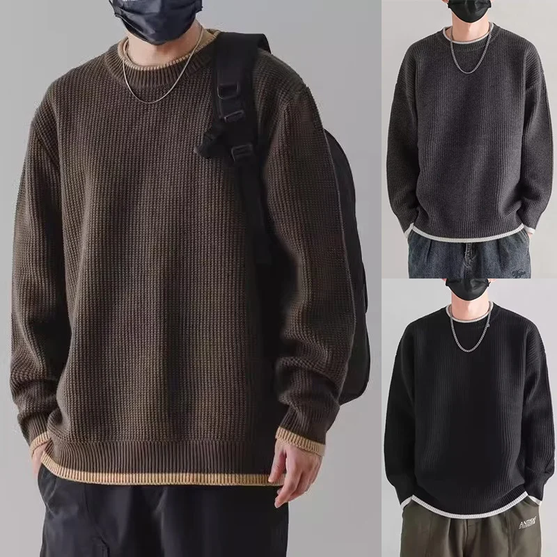 Herren Modischer Rippstrickpullover mit Rundhalsausschnitt Nord Taschen