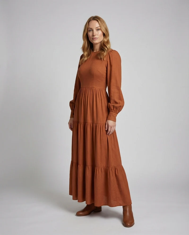 Damen luftig geschnittenes Maxikleid mit Kräuselrock