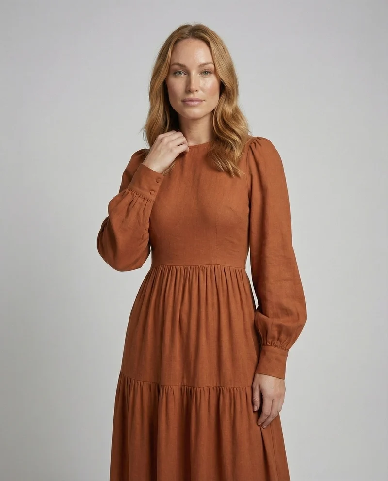 Damen luftig geschnittenes Maxikleid mit Kräuselrock