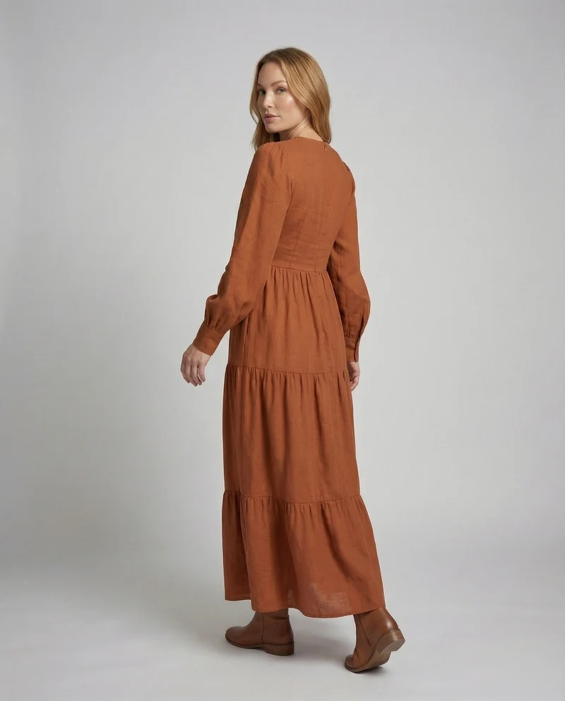 Damen luftig geschnittenes Maxikleid mit Kräuselrock
