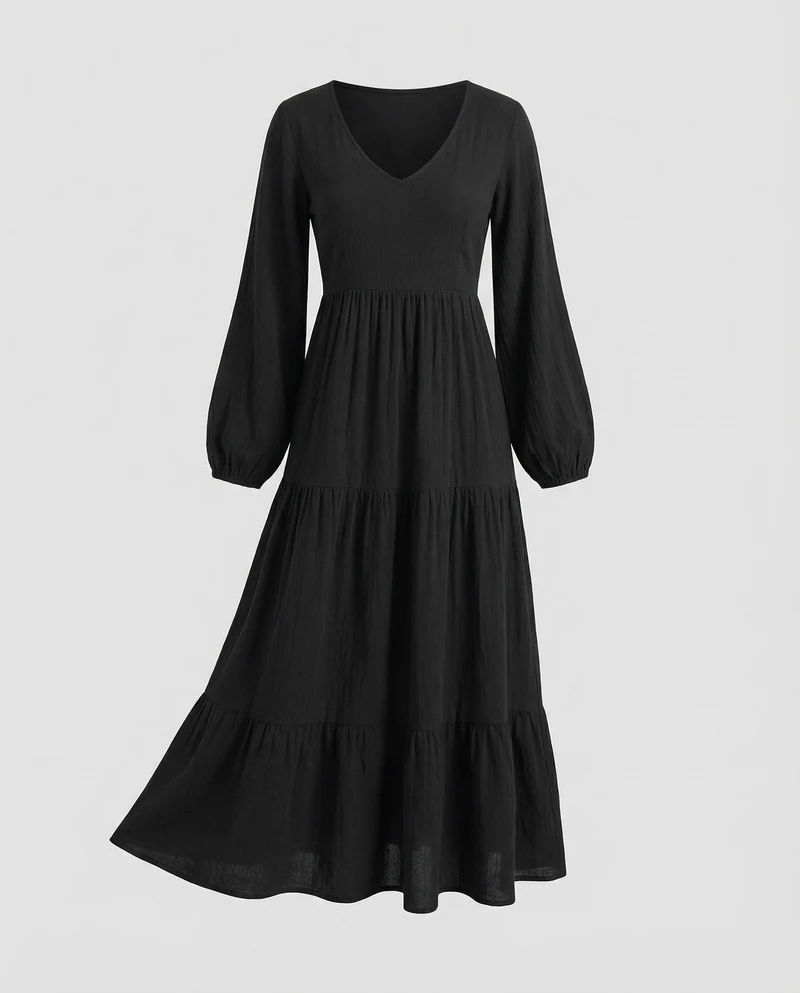 Damen luftig geschnittenes Maxikleid mit Kräuselrock