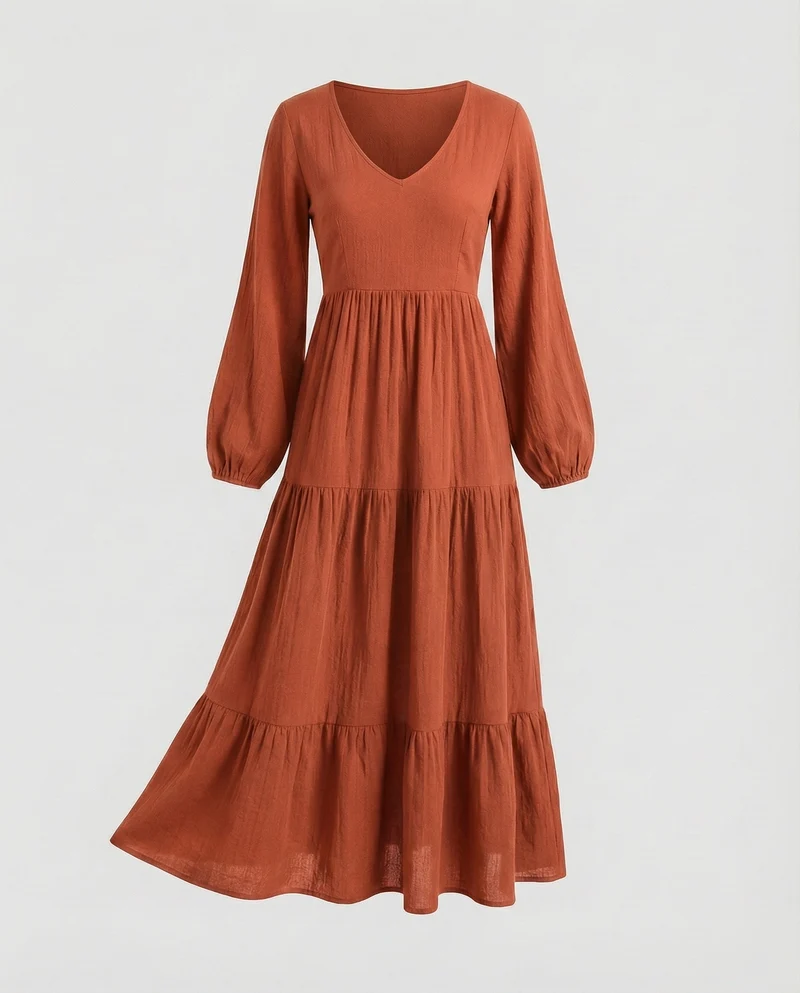 Damen luftig geschnittenes Maxikleid mit Kräuselrock