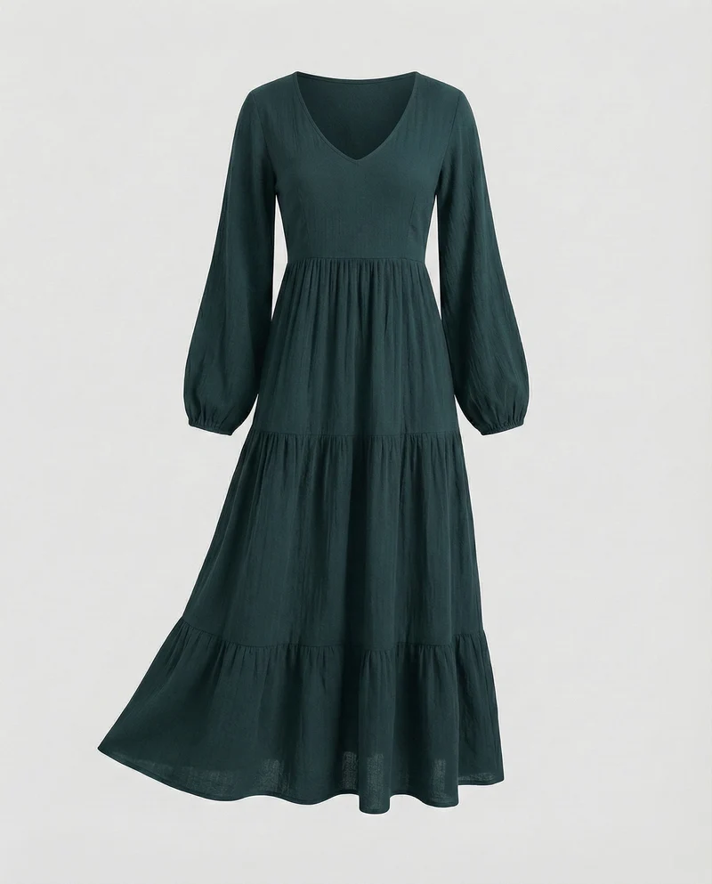 Damen luftig geschnittenes Maxikleid mit Kräuselrock