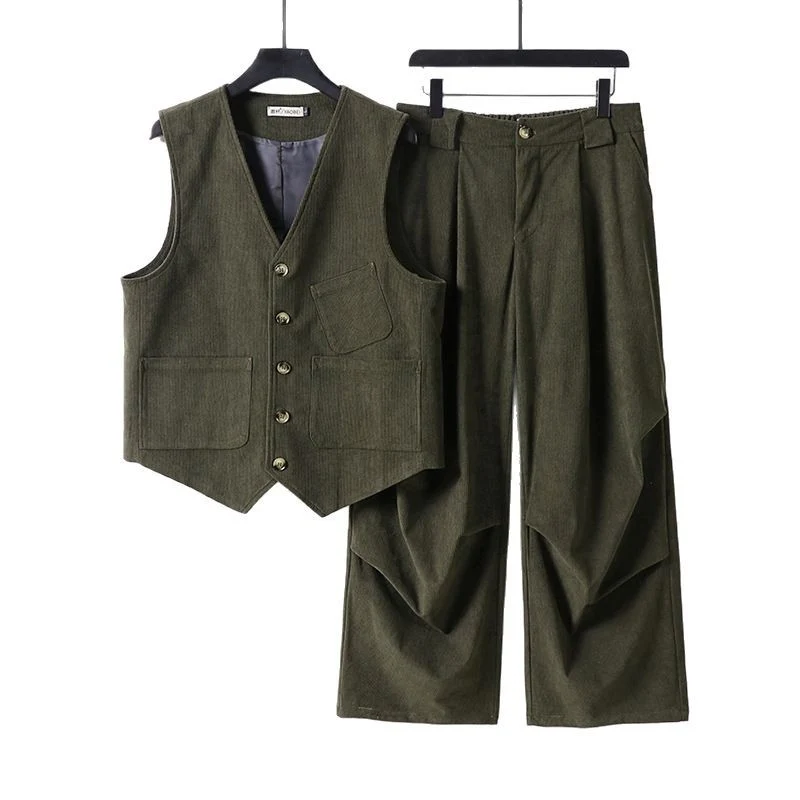 Herren Zweiteiliges Weste‑und Bundfaltenhose-Set im modernen Workwear-Stil Nord Taschen