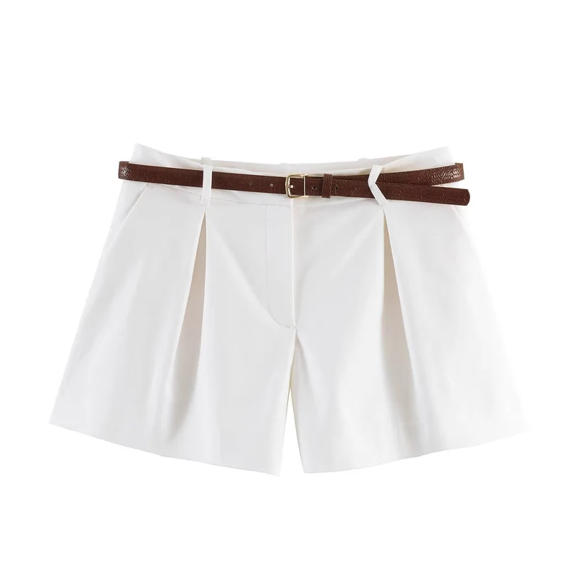 Damen High-Waist Shorts mit elegantem Faltenwurf und schmalem Gürtel