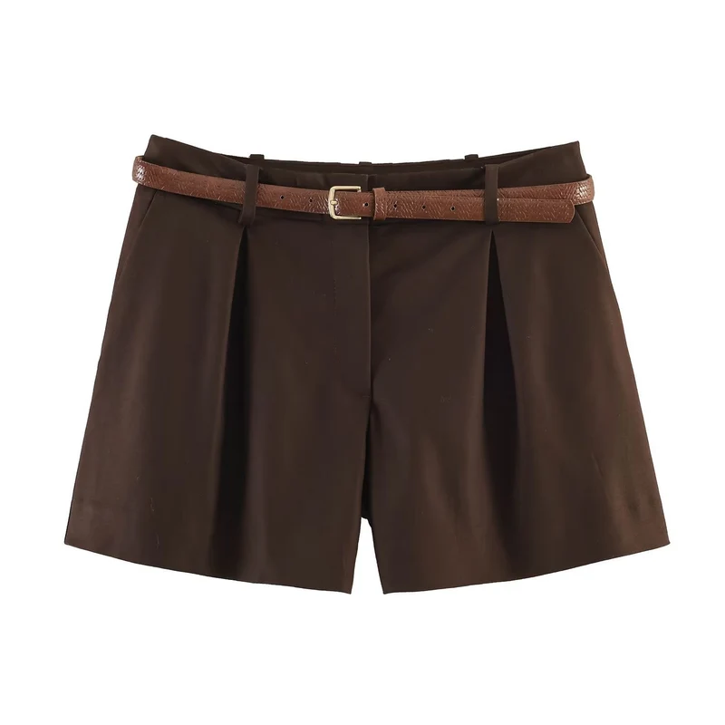 Damen High-Waist Shorts mit elegantem Faltenwurf und schmalem Gürtel