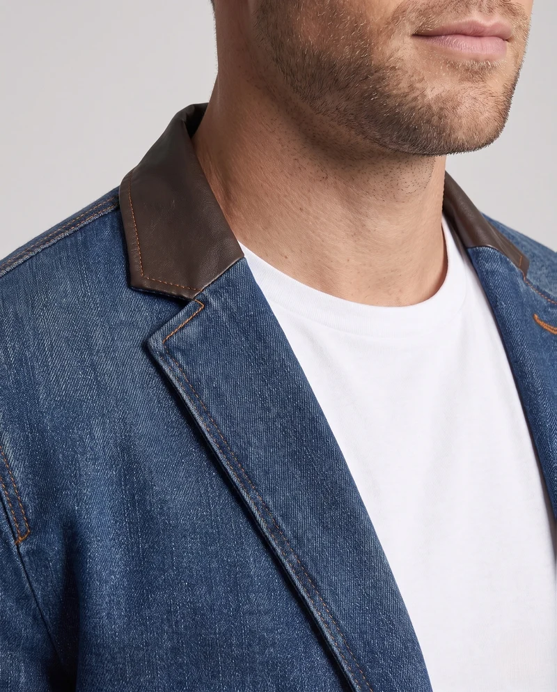Herren Modische Jeansjacke mit Lederapplikationen Nord Taschen
