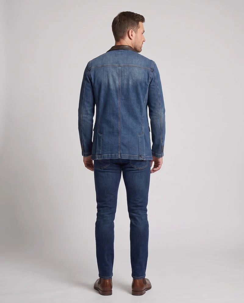 Herren Modische Jeansjacke mit Lederapplikationen Nord Taschen