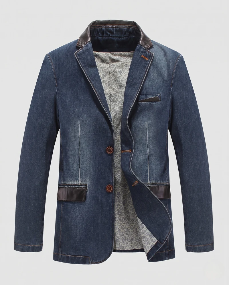 Herren Modische Jeansjacke mit Lederapplikationen Nord Taschen