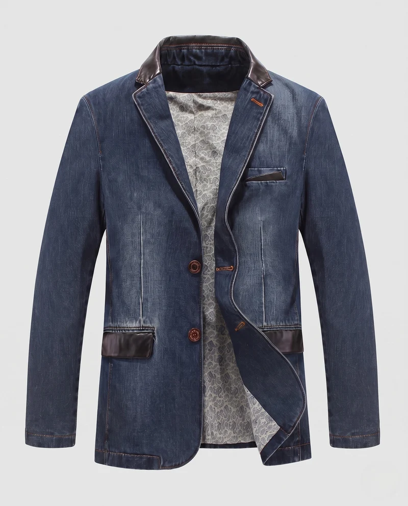 Herren Modische Jeansjacke mit Lederapplikationen Nord Taschen