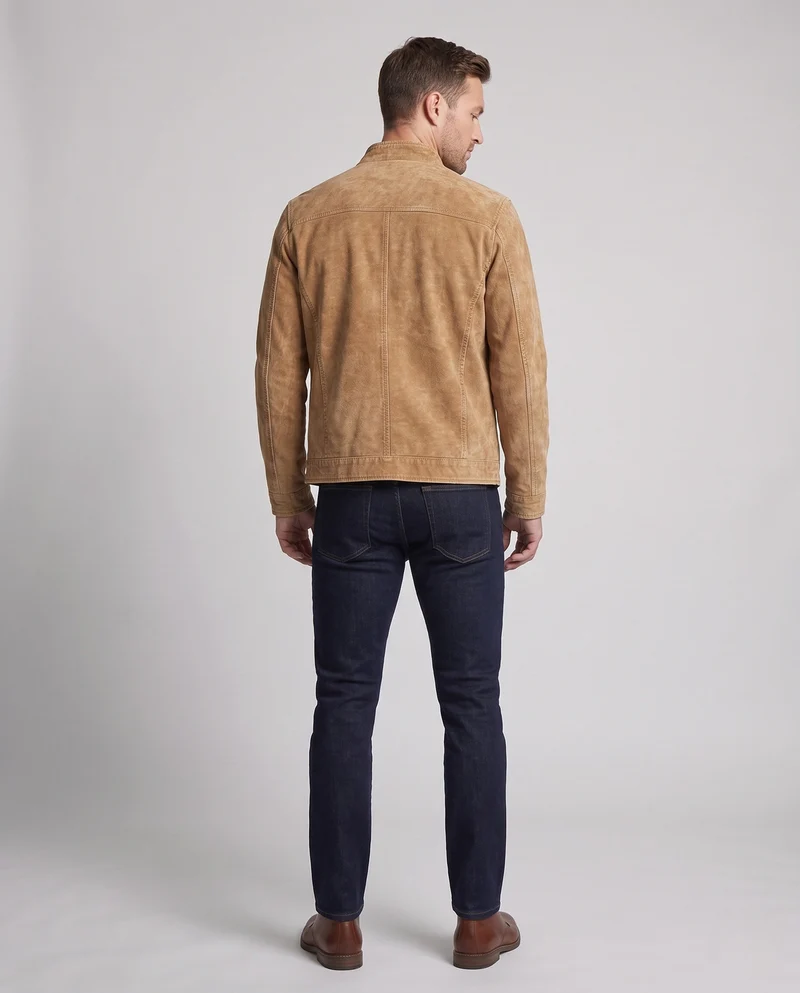 Herren Modische Jeansjacke mit Stehkragen Nord Taschen