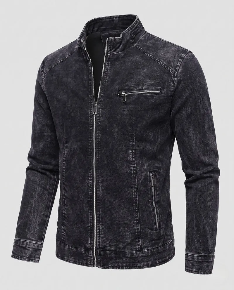 Herren Modische Jeansjacke mit Stehkragen Nord Taschen