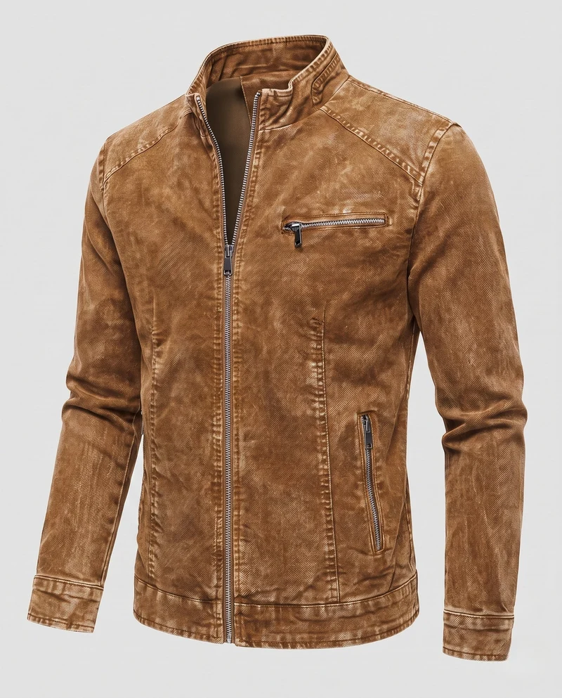 Herren Modische Jeansjacke mit Stehkragen Nord Taschen