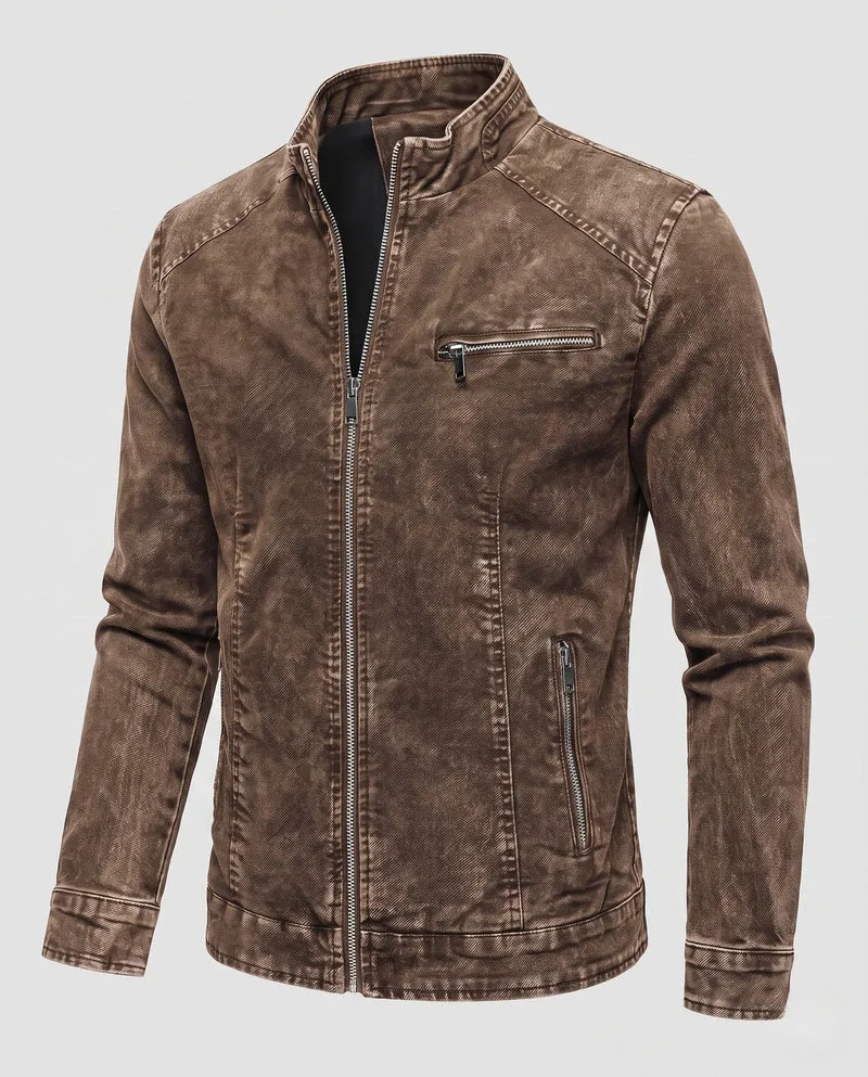 Herren Modische Jeansjacke mit Stehkragen Nord Taschen