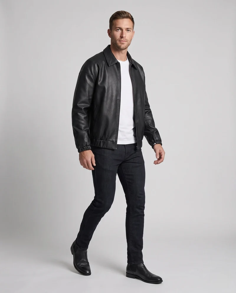 Herren Modische Kunstlederjacke mit elastischem Bund Nord Taschen