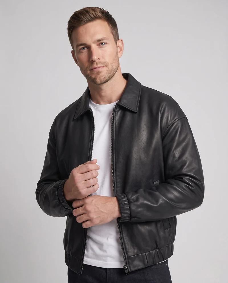 Herren Modische Kunstlederjacke mit elastischem Bund Nord Taschen
