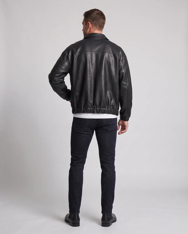 Herren Modische Kunstlederjacke mit elastischem Bund Nord Taschen