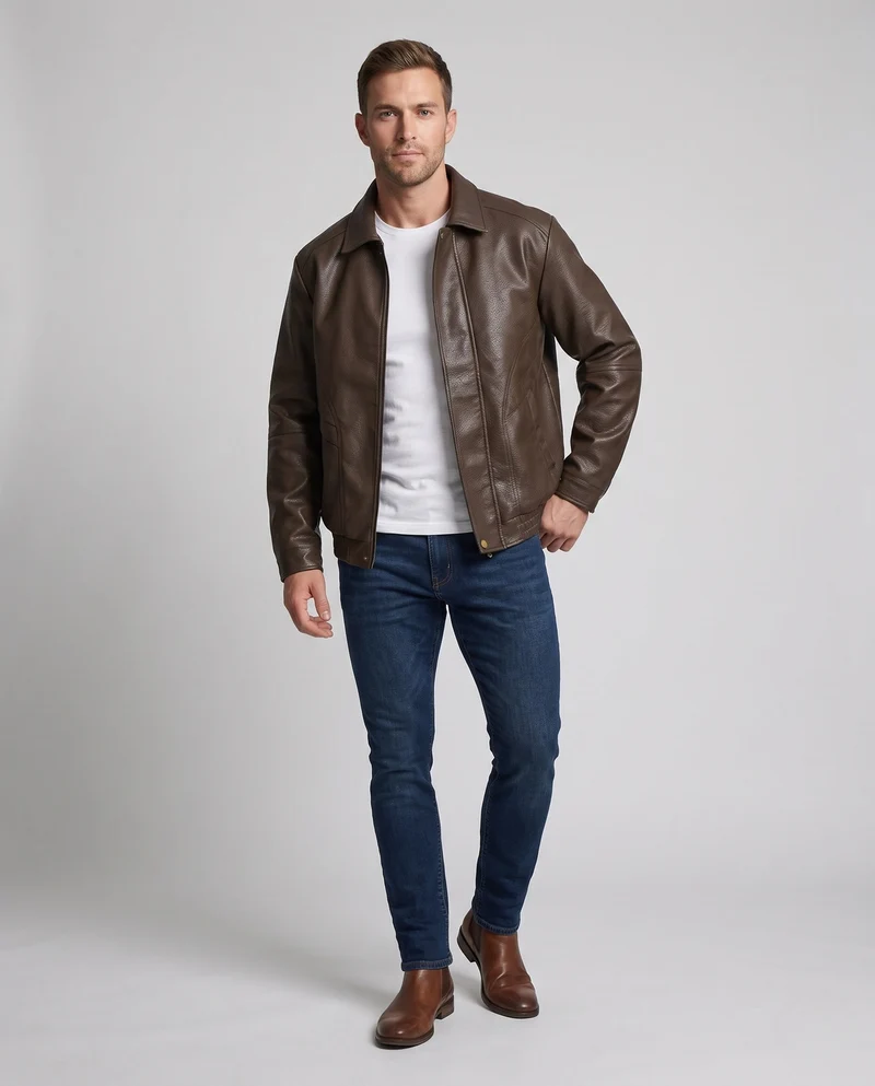 Herren Modische Kunstlederjacke mit hochgeschlossenem Kragen Nord Taschen