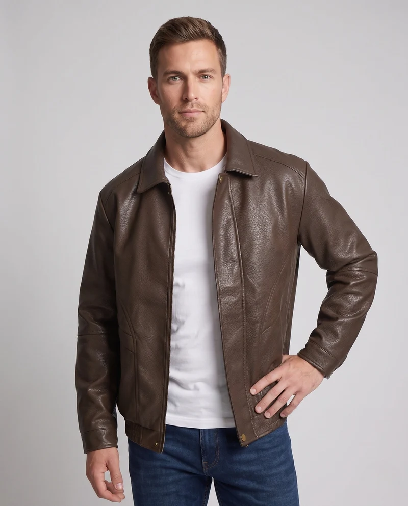 Herren Modische Kunstlederjacke mit hochgeschlossenem Kragen Nord Taschen