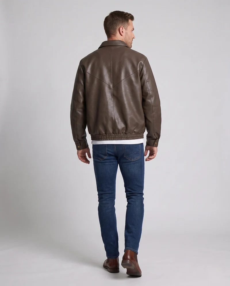 Herren Modische Kunstlederjacke mit hochgeschlossenem Kragen Nord Taschen
