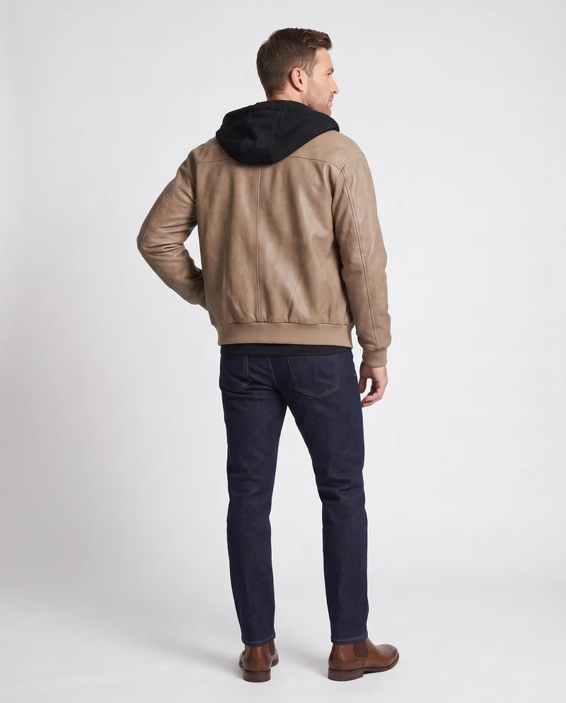 Herren Modische Kunstlederjacke mit Kapuze Nord Taschen