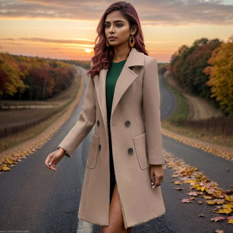 Damen Langer Chesterfield-Mantel aus Wollmix mit taillierter Passform und Seitentaschen Nord Taschen