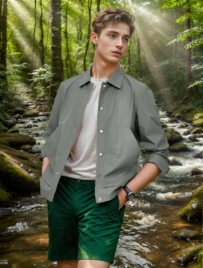 Herren Leichte Overshirt-Jacke mit Druckknopffront und Hemdkragen Nord Taschen