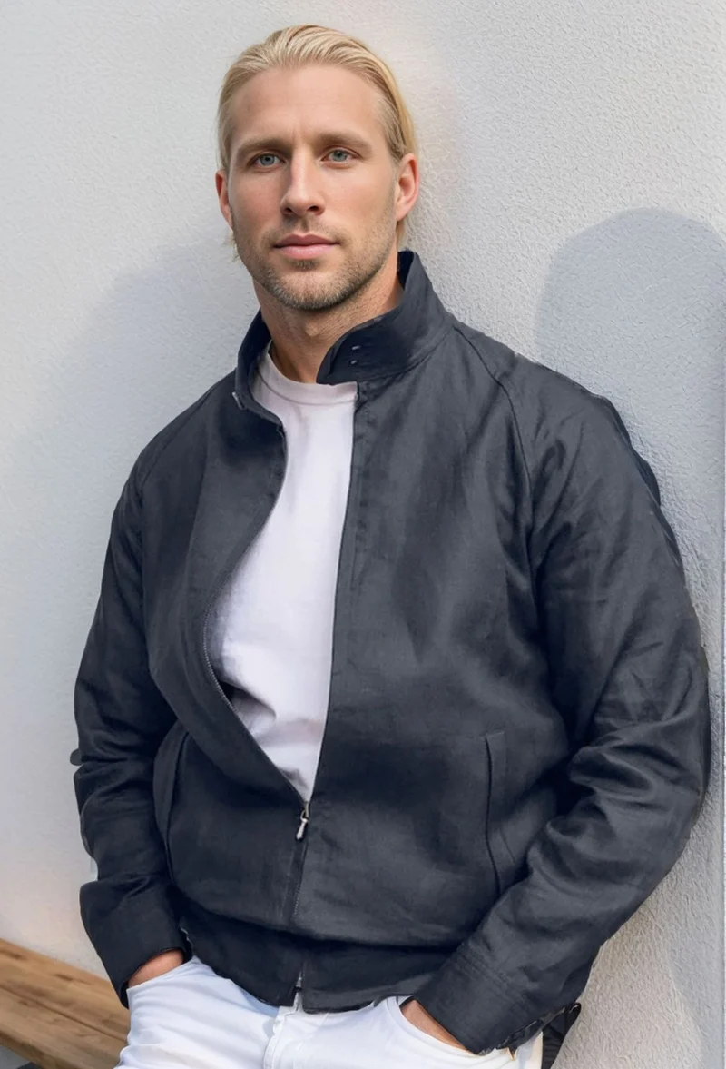 Herren Leichte Harringtonjacke mit Stehkragen und Reißverschluss Nord Taschen