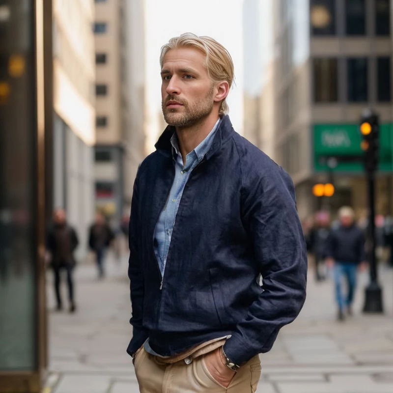 Herren Leichte Harrington-Jacke mit Stehkragen und Reißverschluss Nord Taschen