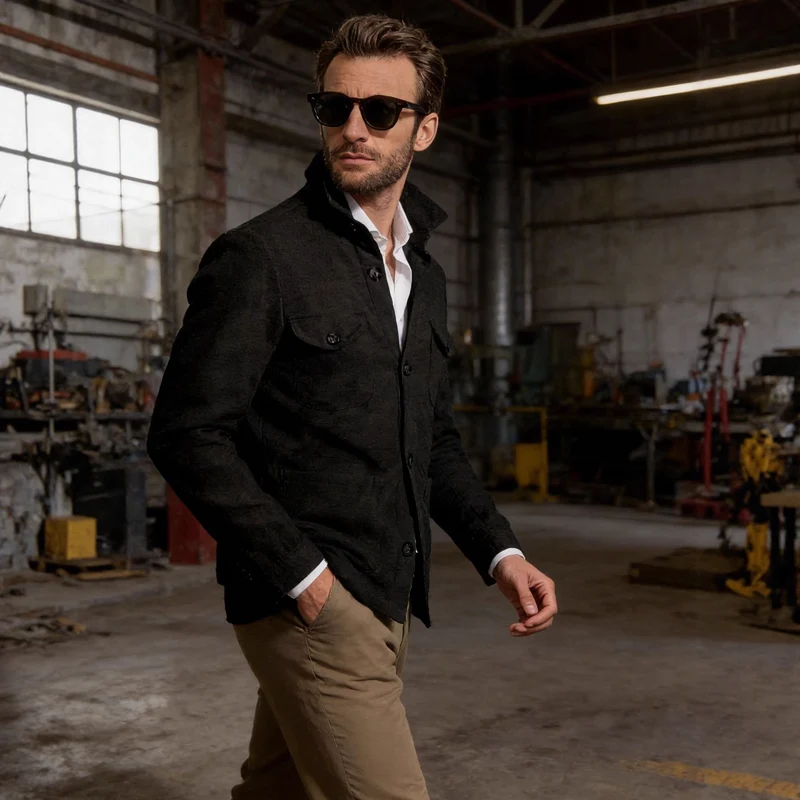 Herren Leichte Fieldjacke aus Baumwoll-Leinen mit Pattentaschen Nord Taschen